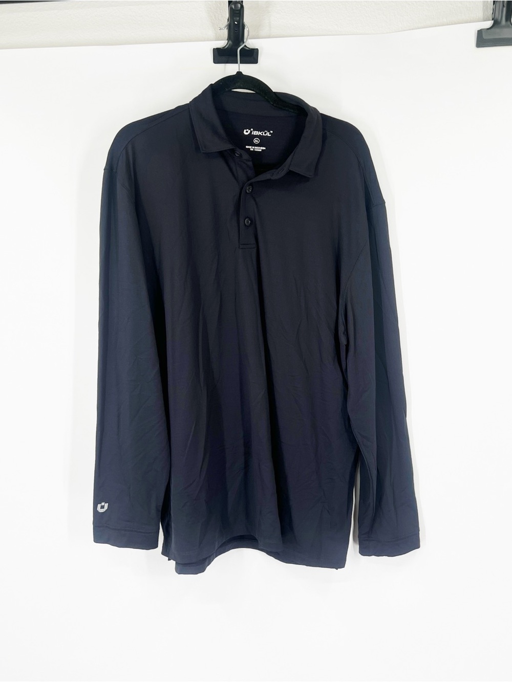 Ibkul Men's Long Sleeve Polo Shirt Black